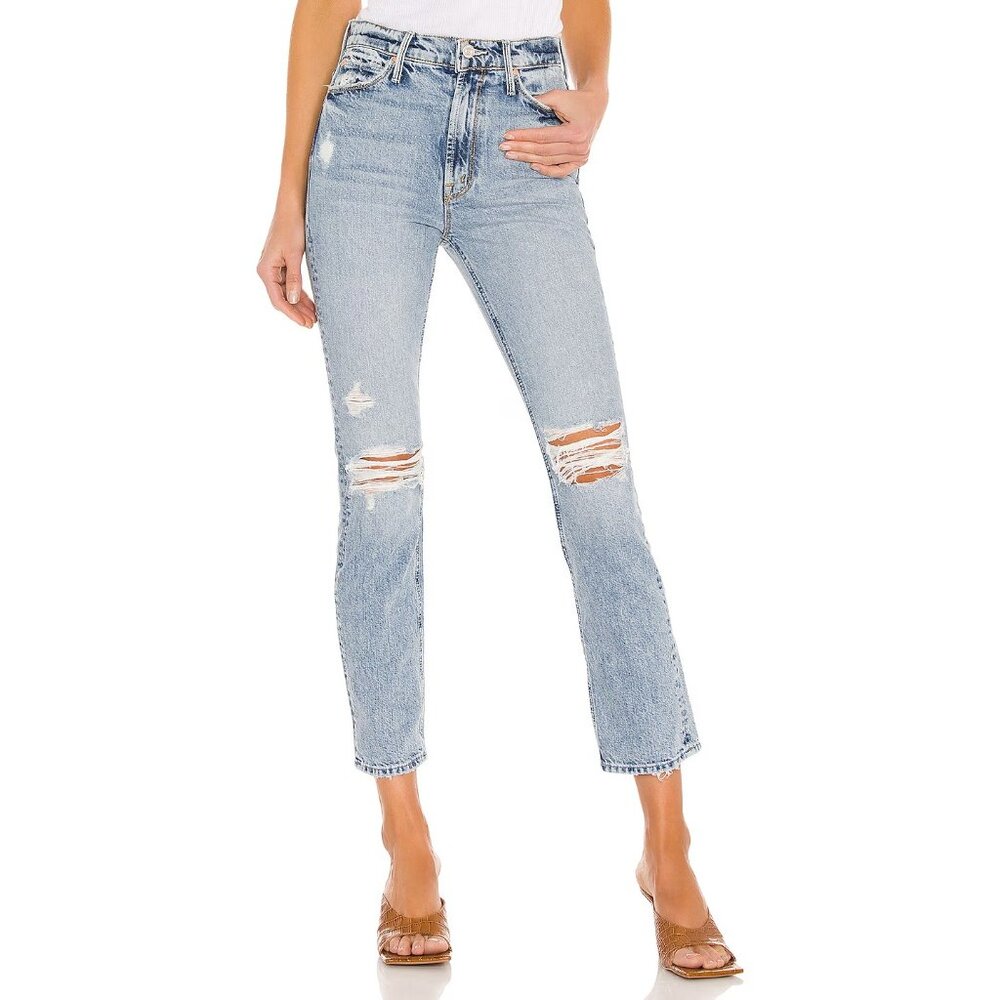 NWT Mother Superior Dazzler Ankle in Lost It Destroyed Straight Crop Jeans 24